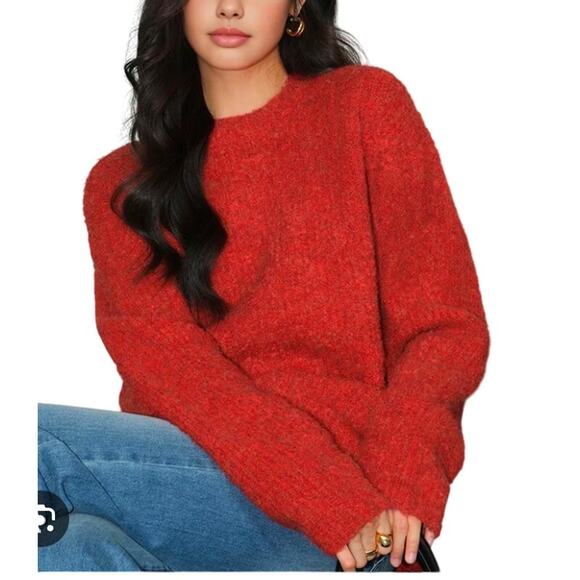 Commense Women's Medium Bright Red Long Sleeve Crew Neck Soft Sweater - Picture 1 of 10